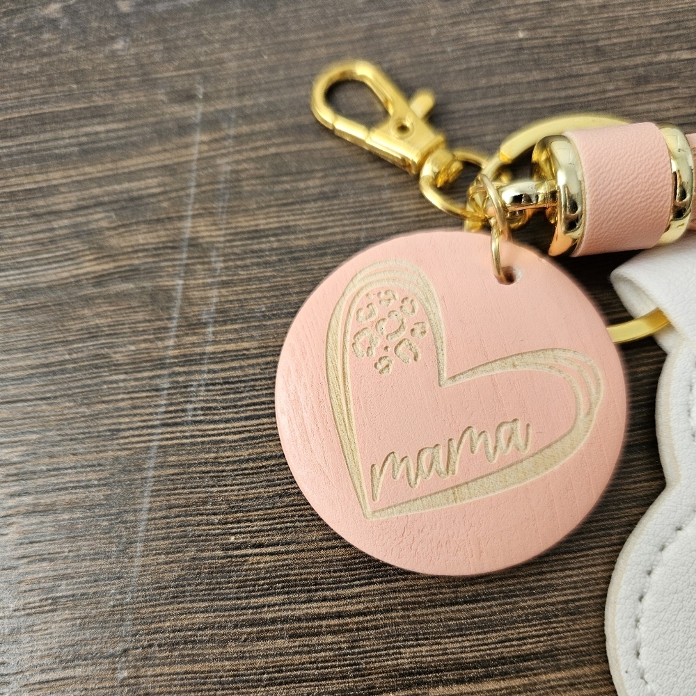 NEW White + Pink Heart Bag Charm/Keychain with Tassel - Picture 2 of 5